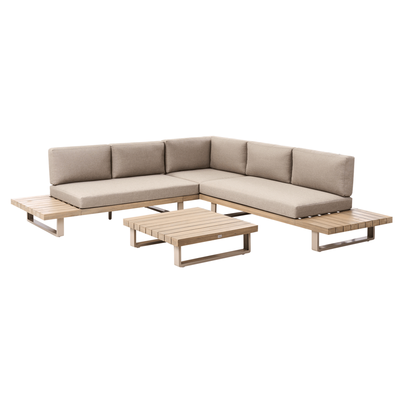 Hörnsoffa utomhus med Bord 5-Sits Mykonos Högervänd Akaciaträ - Beige/Brun - Utemöbler - Utegrupp - Loungegrupp