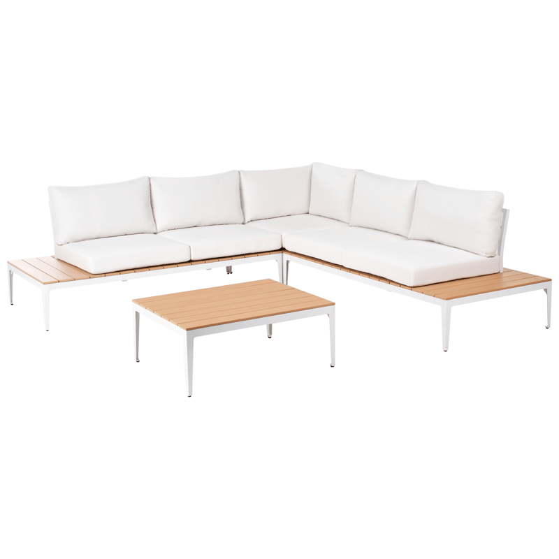 Hörnsoffa utomhus med Bord 5-Sits Positano - Vit/Brun - Utemöbler - Utegrupp - Loungegrupp