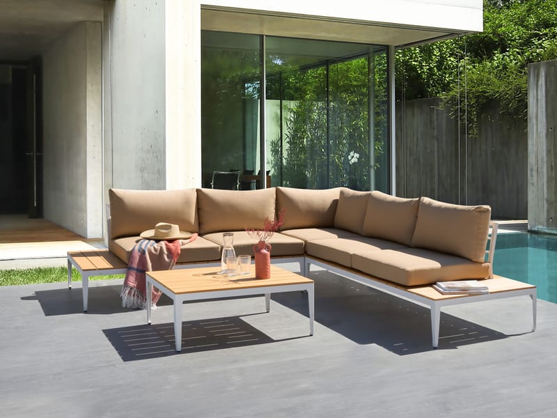 Hörnsoffa utomhus med Bord 5-Sits Positano - Brun/Vit/Brun - Utemöbler - Utegrupp - Loungegrupp