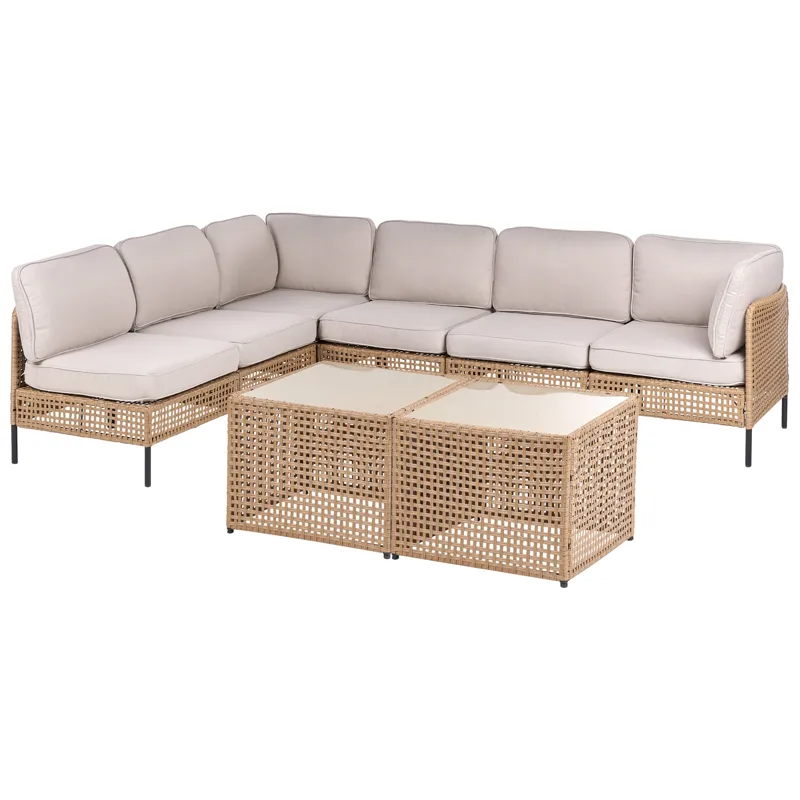 Hörnsoffa utomhus med Bord 6-Sits Omegana Modulär Konstrotting - Beige/Svart - Utemöbler - Utegrupp - Loungegrupp