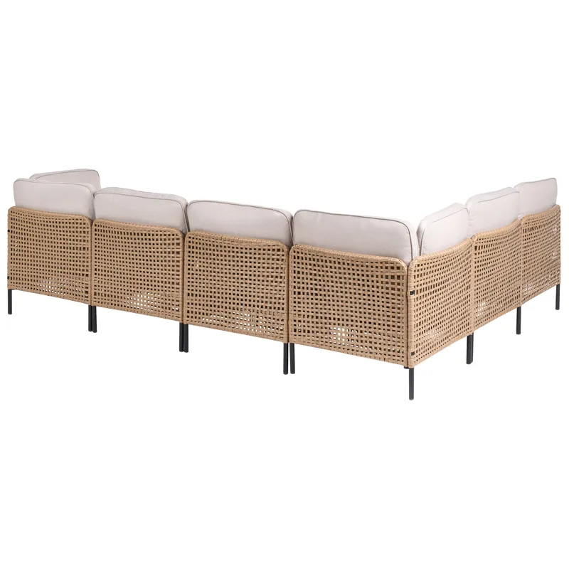 Hörnsoffa utomhus med Bord 6-Sits Omegana Modulär Konstrotting - Beige/Svart - Utemöbler - Utegrupp - Loungegrupp