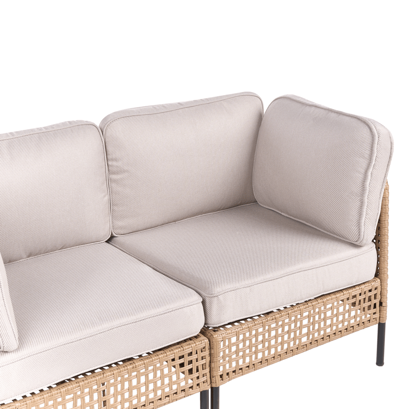 Hörnsoffa utomhus med Bord 6-Sits Omegana Modulär Konstrotting - Beige/Svart - Utemöbler - Utegrupp - Loungegrupp