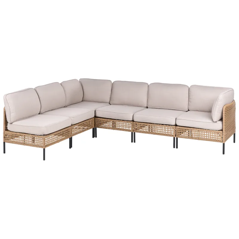Hörnsoffa utomhus med Bord 6-Sits Omegana Modulär Konstrotting - Beige/Svart - Utemöbler - Utegrupp - Loungegrupp