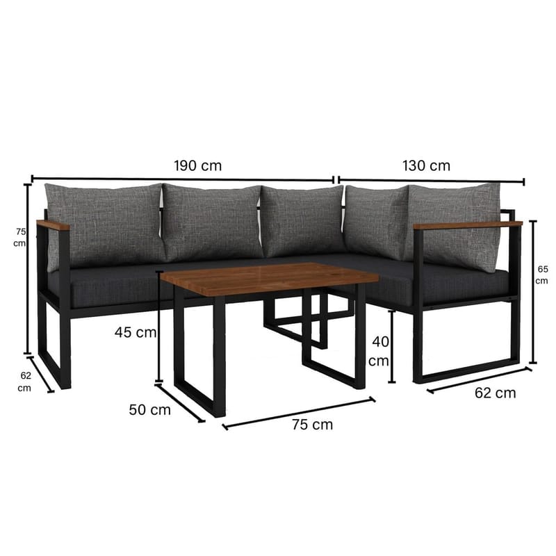 Hue 3-sits Soffgrupp Utomhus - Grå/Antracit - Utemöbler - Utegrupp - Loungegrupp