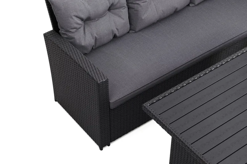 James 5-sits Högervänd Loungegrupp Utomhus – Soffgrupp med grå dynor och bord i konstrotting - Mörkgrå/Svart - Utemöbler - Utegrupp - Loungegrupp