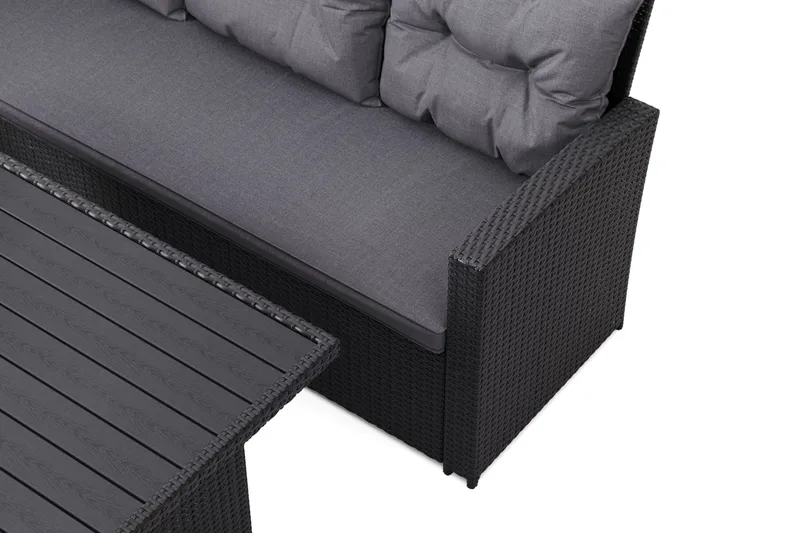 James 5-sits Vänstervänd Loungegrupp Utomhus – Soffgrupp med mörgrå dynor och bord i konstrotting - Gr å - Utemöbler - Utegrupp - Loungegrupp