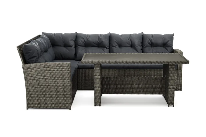 James 5-sits Vänstervänd Loungegrupp Utomhus – Soffgrupp med mörgrå dynor och bord i konstrotting, Grå