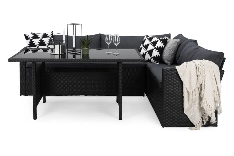 James Light Soffgrupp och Loungegrupp Utomhus  5-sits i konstrotting för Trädgård och Uteplats - Svart / Svarta dynor - Utemöbler - Utegrupp - Loungegrupp