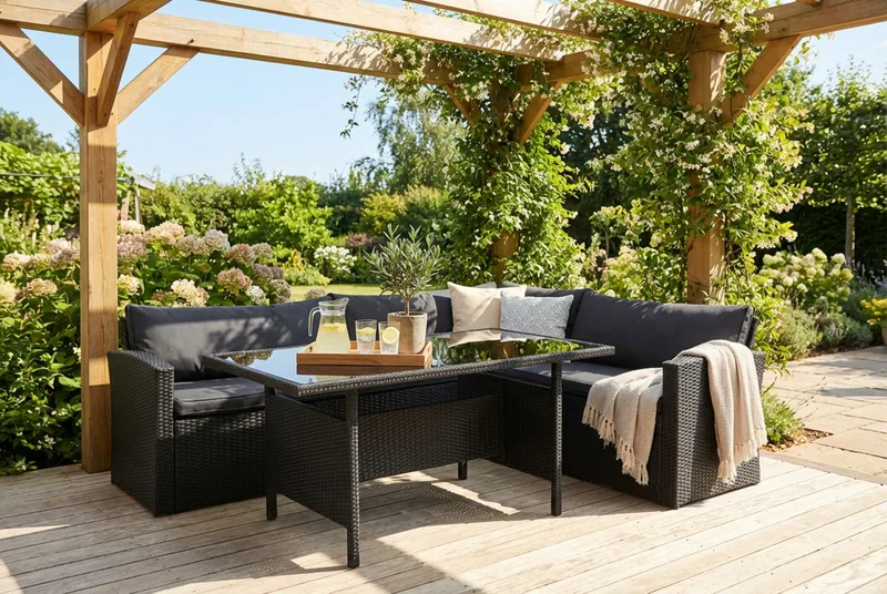 James Light Soffgrupp och Loungegrupp Utomhus  5-sits i konstrotting för Trädgård och Uteplats - Svart / Svarta dynor - Utemöbler - Utegrupp - Loungegrupp