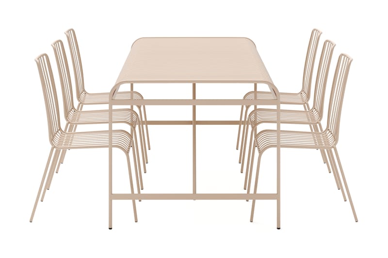 Jarva Stor Matgrupp Utomhus 200 cm med 6 stolar i metall - Beige - Utemöbler - Utegrupp - Matgrupper utomhus