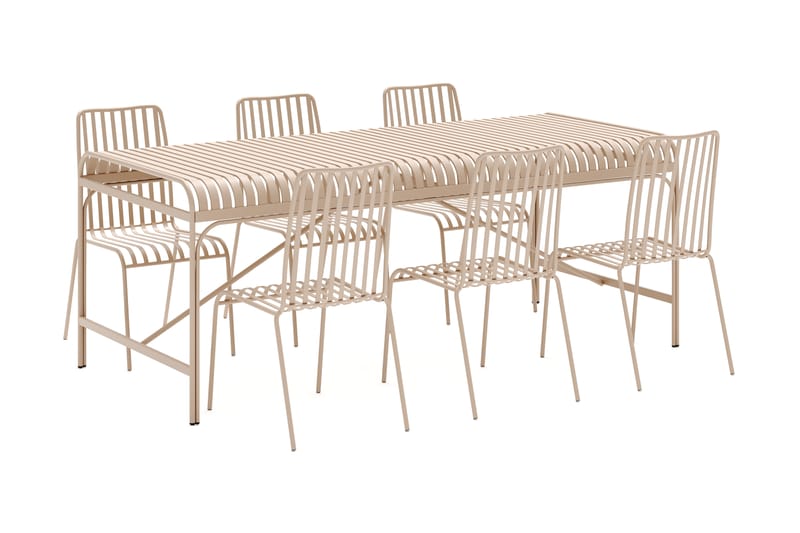 Jarva Stor Matgrupp Utomhus 200 cm med 6 stolar i metall - Beige - Utemöbler - Utegrupp - Matgrupper utomhus