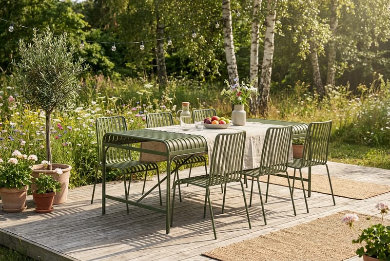 Jarva utomhus matgrupp 200 cm med 6 Jarva matstolar - Grön - Utemöbler - Utegrupp - Matgrupper utomhus