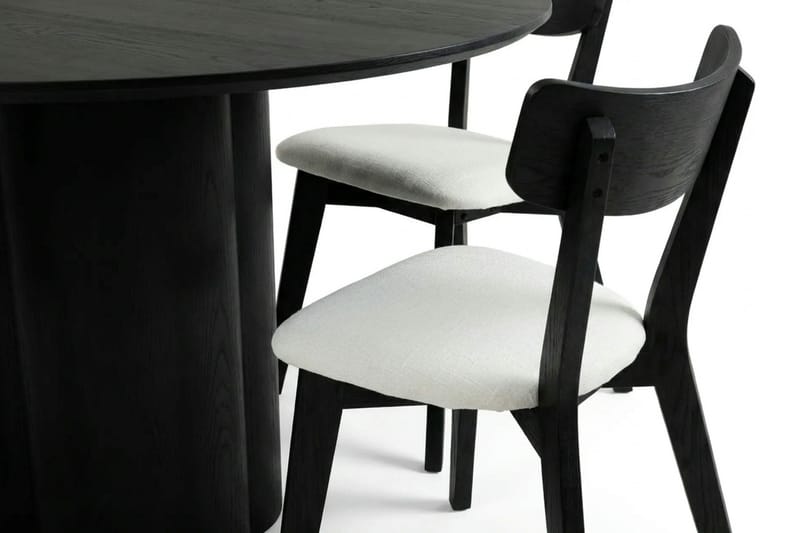 Juno Matgrupp 150 cm runt i Svart med 6 Amelia Matstolar med Dyna - Svart/Beige - Utemöbler - Utegrupp - Matgrupper utomhus