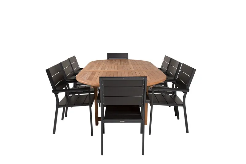 Kenya Oval Matgrupp 180-240 cm med 8 Levels Matstolar, teak/svart