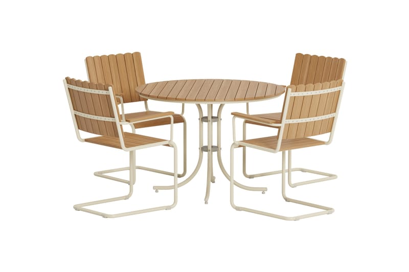 Kullaberg rund matgrupp utomhus med 4 stolar 104 cm stål aintwood, Beige