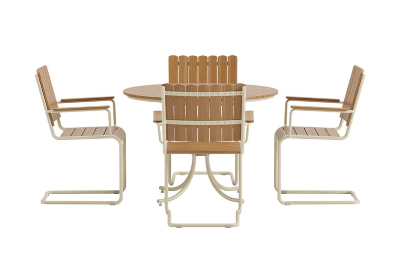 Kullaberg rund matgrupp utomhus med 4 stolar 104 cm stål aintwood - Beige - Utemöbler - Utegrupp - Matgrupper utomhus
