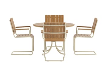 Kullaberg rund matgrupp utomhus med 4 stolar 104 cm stål aintwood - Beige - Utemöbler - Utegrupp - Matgrupper utomhus