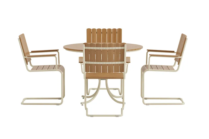 Kullaberg rund matgrupp utomhus med 4 stolar 104 cm stål aintwood - Beige - Utemöbler - Utegrupp - Matgrupper utomhus