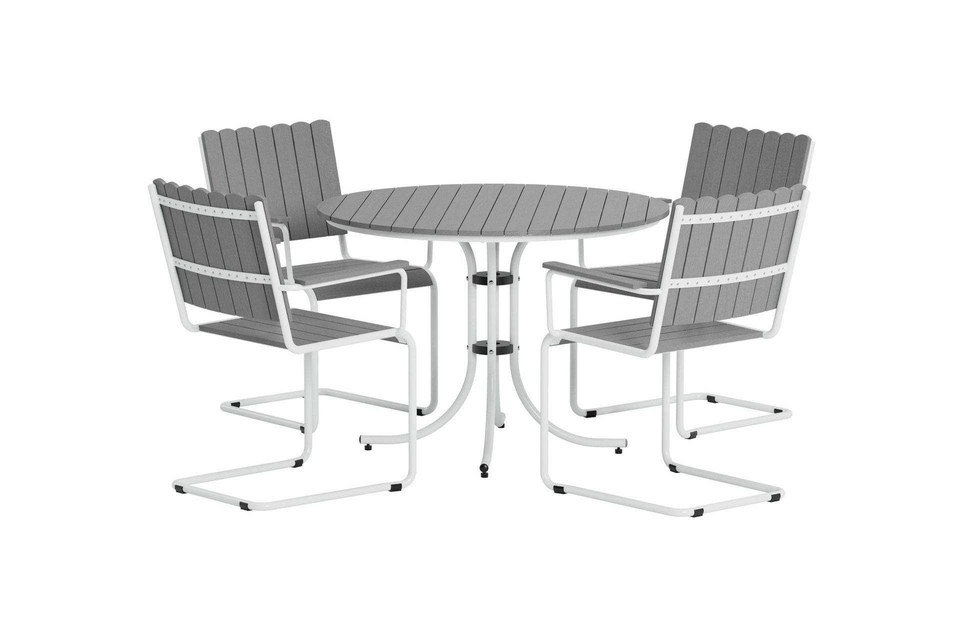 Kullaberg rund matgrupp utomhus med 4 stolar 104 cm st&aring;l aintwood - Gr&aring;
