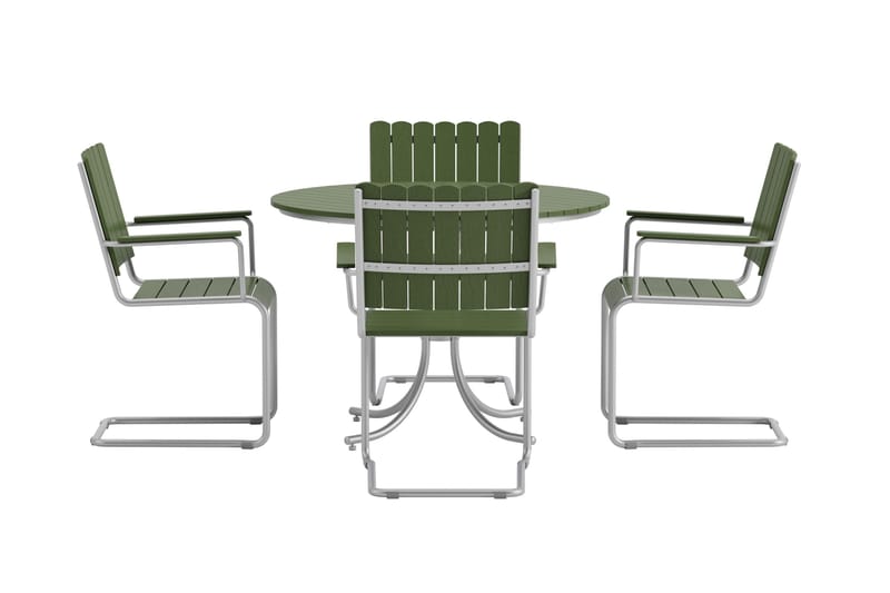 Kullaberg rund matgrupp utomhus med 4 stolar 104 cm stål aintwood - Grön - Utemöbler - Utegrupp - Matgrupper utomhus