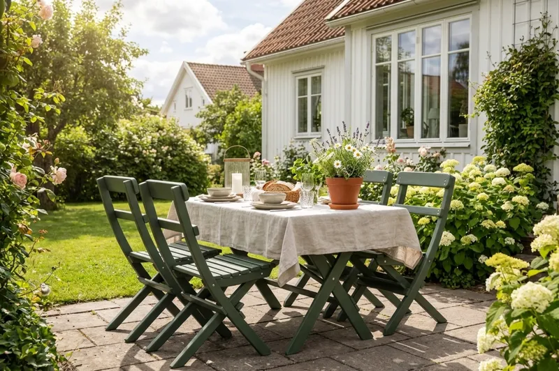 Landet Utomhus matgrupp 118x70x74 cm med 4 klappstolar - Grön - Utemöbler - Utegrupp - Matgrupper utomhus