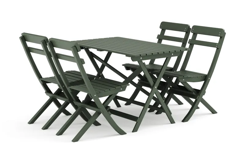 Landet Utomhus matgrupp 118x70x74 cm med 4 klappstolar, Grön