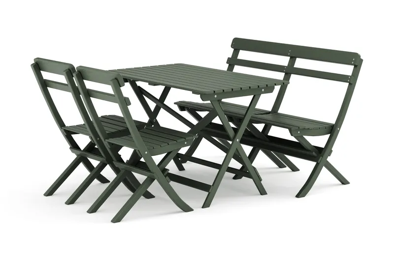 Landet Utomhus matgrupp 118x70x74 cm med soffa och 2 klappstolar, Grön