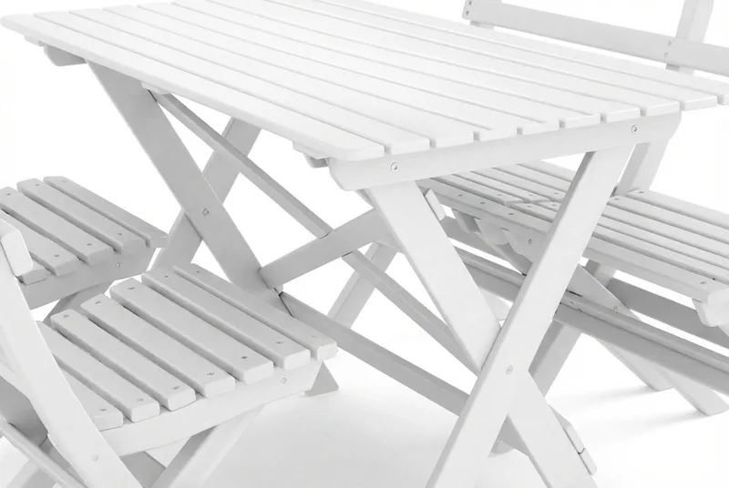 Landet Utomhus matgrupp 118x70x74 cm med soffa och 2 klappstolar - Vit - Utemöbler - Utegrupp - Matgrupper utomhus