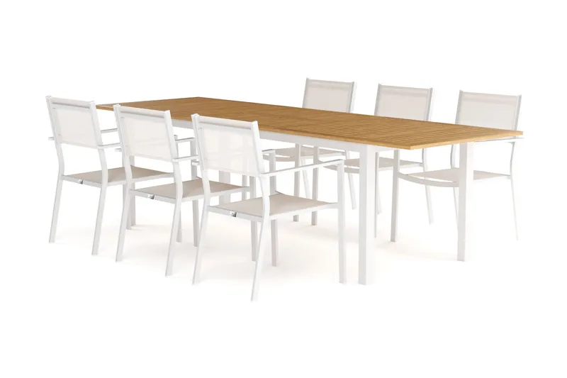 Las Vegas Förlängningsbart Matbord 220-280 cm med 6 Las Vegas Karmstolar - Natur/Vit - Utemöbler - Utegrupp - Matgrupper utomhus