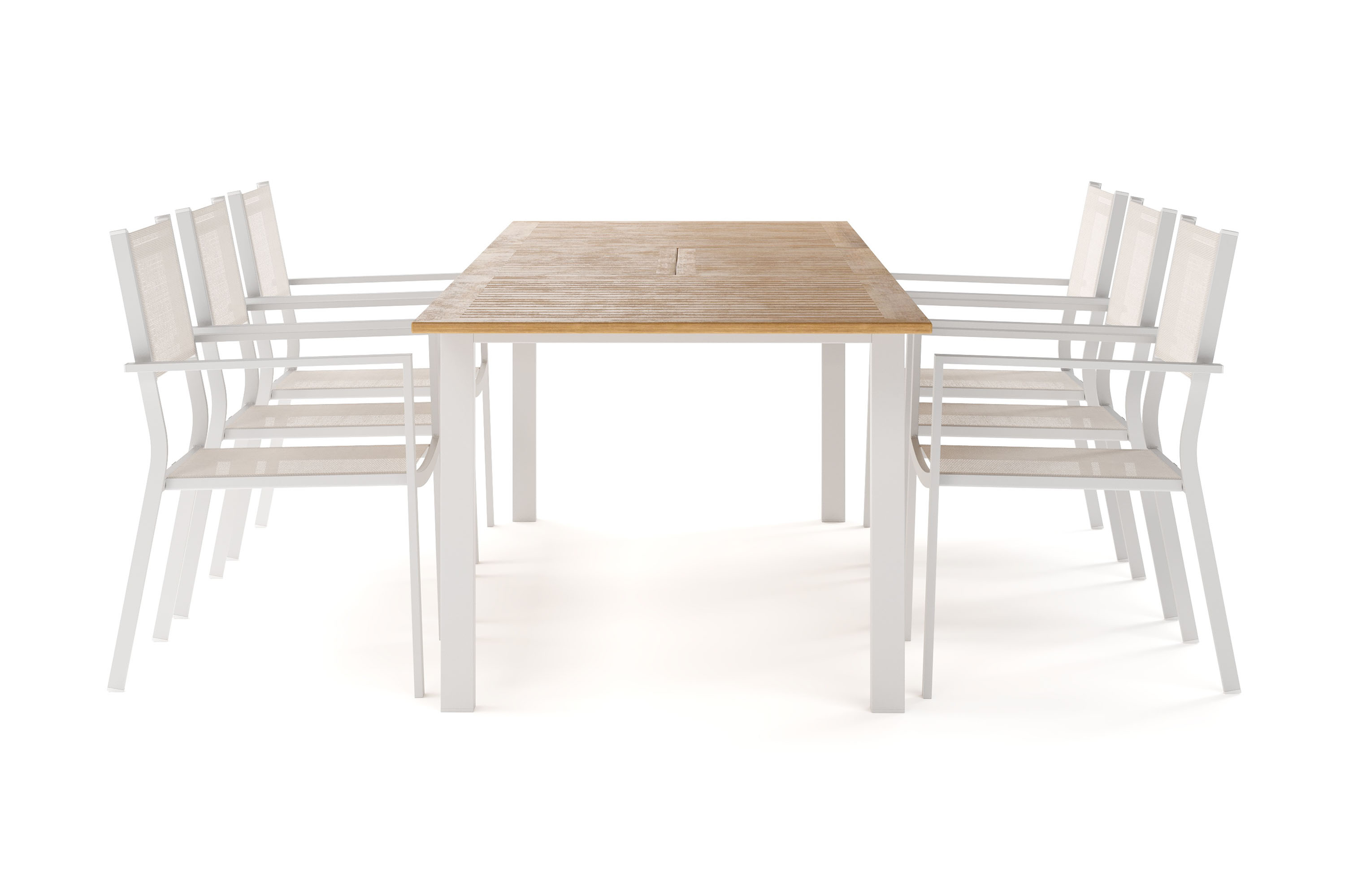 las vegas förlängningsbart matbord 220-280 cm med 6 las vegas karmstolar - natur/vit