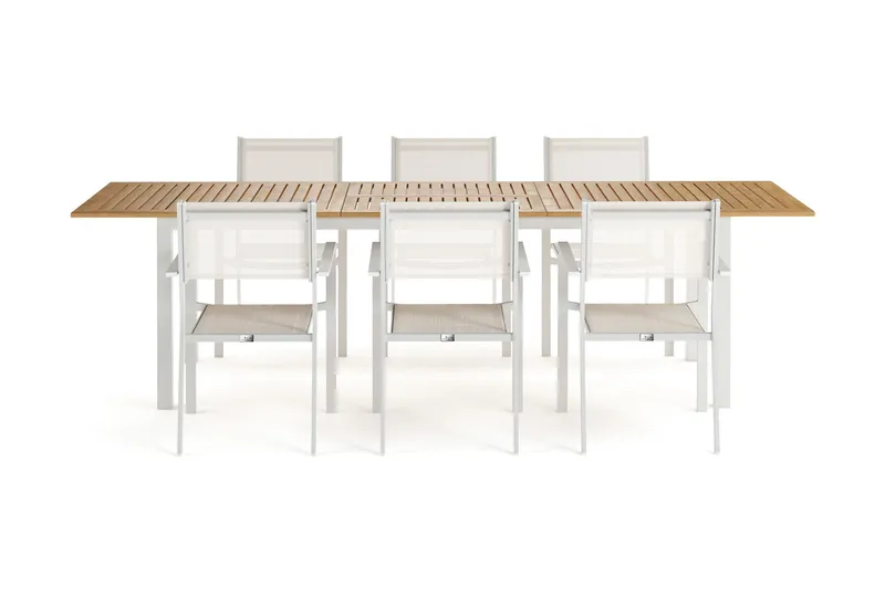 Las Vegas Förlängningsbart Matbord 220-280 cm med 6 Las Vegas Karmstolar - Natur/Vit - Utemöbler - Utegrupp - Matgrupper utomhus