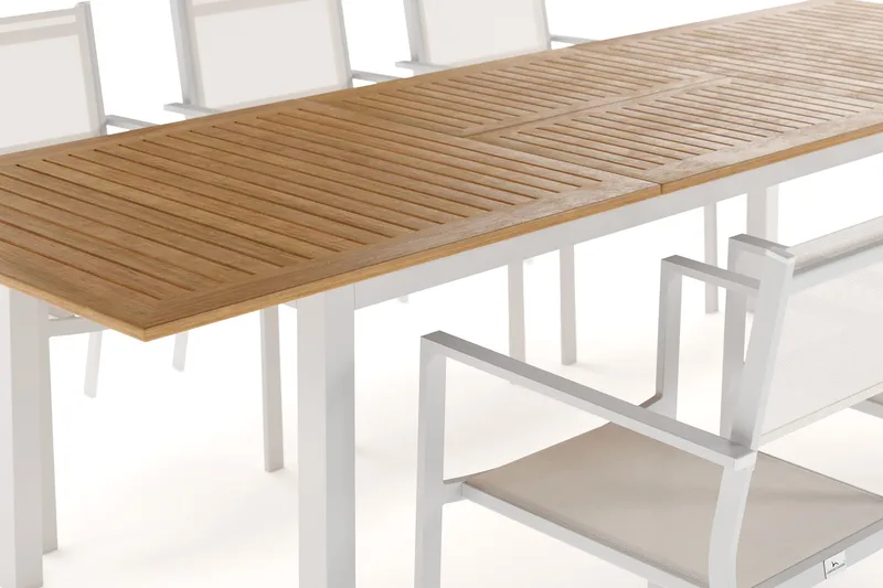 Las Vegas Förlängningsbart Matbord 220-280 cm med 6 Las Vegas Karmstolar - Natur/Vit - Utemöbler - Utegrupp - Matgrupper utomhus