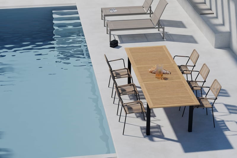 Las Vegas Förlängningsbart Matbord 220-280 cm med 6 Lindos Matstolar - Brun/Svart - Utemöbler - Utegrupp - Matgrupper utomhus