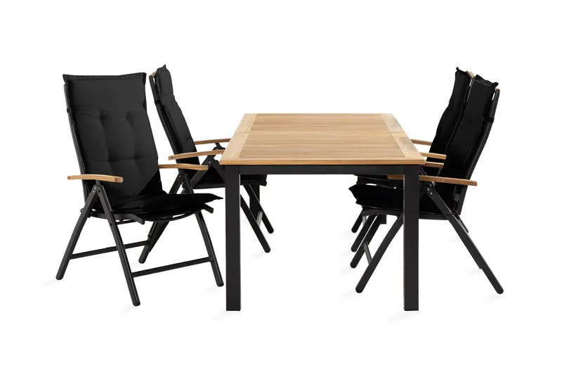 Las Vegas Matgrupp Utomhus 152-210x90 + 4 Stolar m Dyna, Svart/Teak