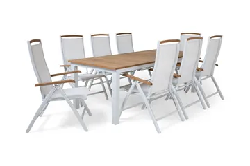 Las Vegas Matgrupp Utomhus 220-280 + 8 Positionsstol Lyx - Vit/Teak/Vit/Teak - Utemöbler - Utegrupp - Matgrupper utomhus