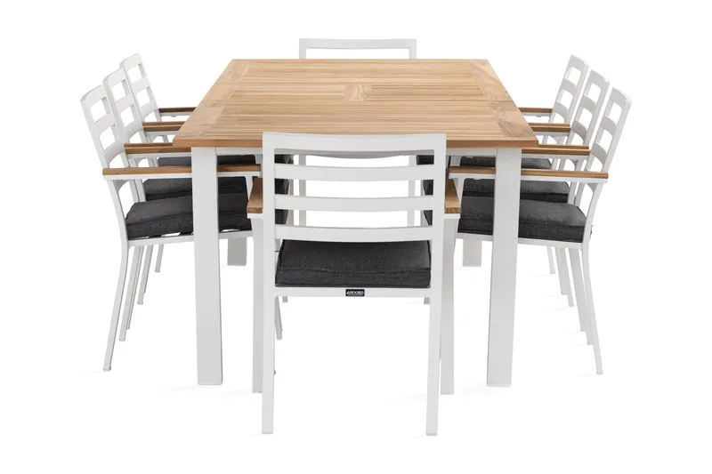 Las Vegas Matgrupp Utomhus 220-280 cm + 8 Oliver Matstol, Teak/Vit