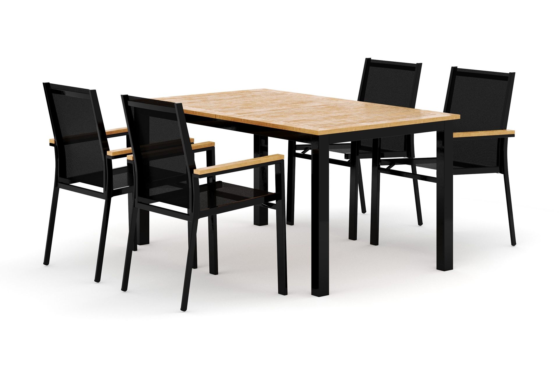 Las Vegas utomhus matgrupp f&ouml;rl&auml;ngningsbart 152-210x90 cm med 4 Las Vegas stapelstolar - Svart