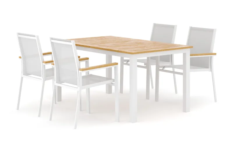 Las Vegas utomhus matgrupp förlängningsbart 152-210x90 cm med 4 Las Vegas stapelstolar, Vit