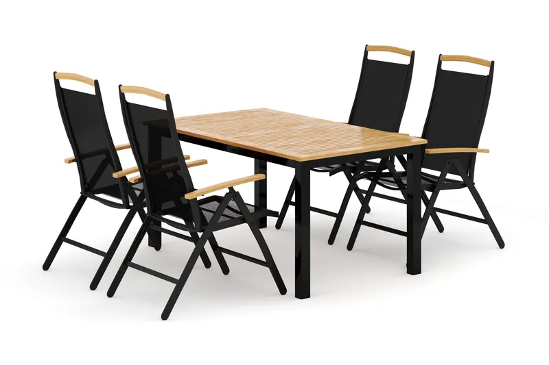 Las Vegas utomhus matgrupp förlängningsbart 152-210x90 cm med 4 Las Vegas positionsstolar - Svart - Utemöbler - Utegrupp - Matgrupper utomhus