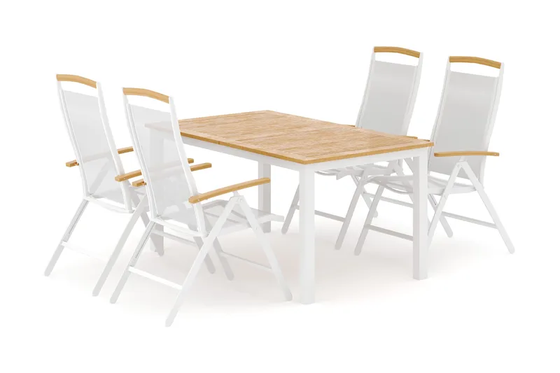 Las Vegas utomhus matgrupp förlängningsbart 152-210x90 cm med 4 Las Vegas positionsstolar - Vit - Utemöbler - Utegrupp - Matgrupper utomhus