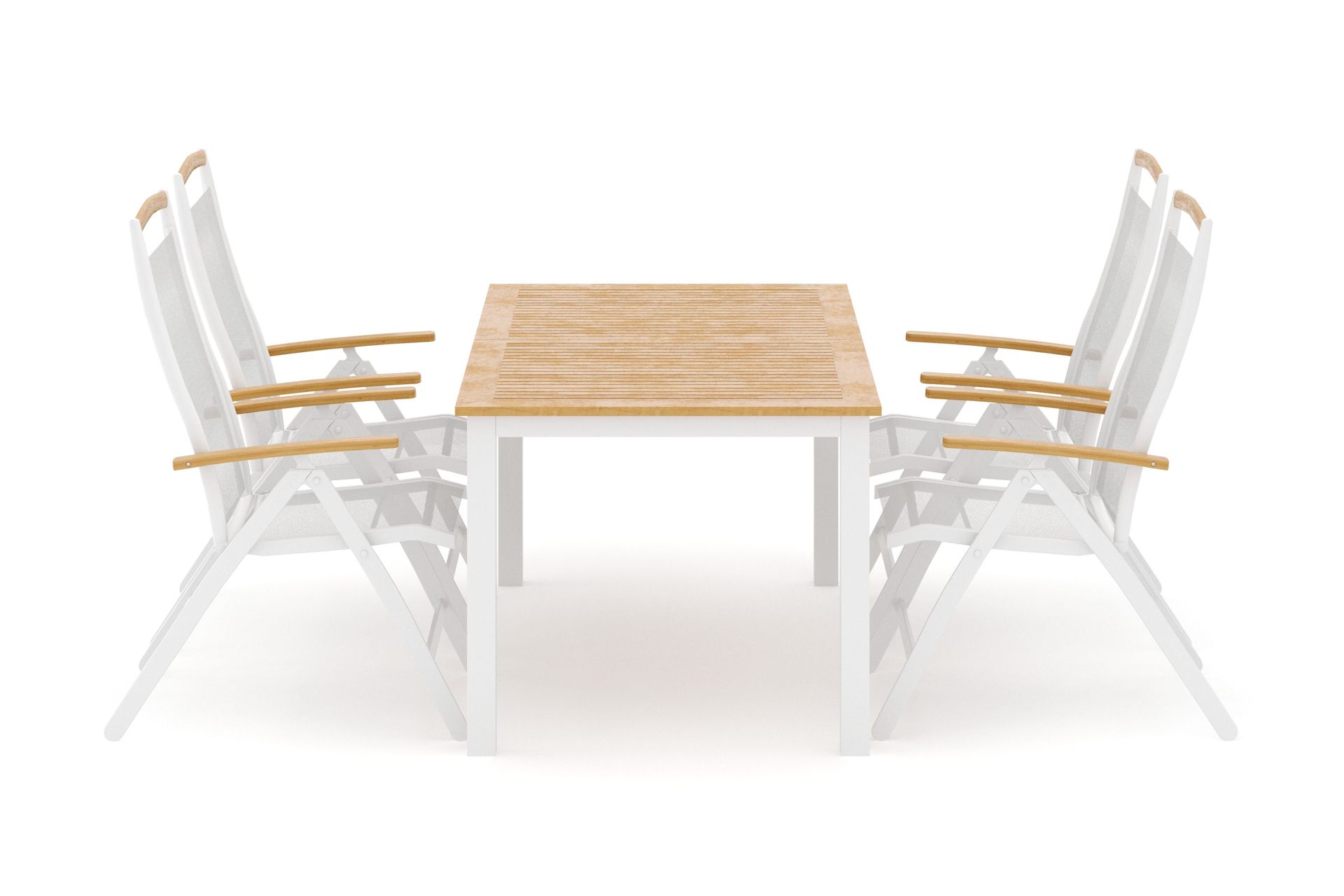 Las Vegas utomhus matgrupp f&ouml;rl&auml;ngningsbart 152-210x90 cm med 4 Las Vegas positionsstolar - Vit