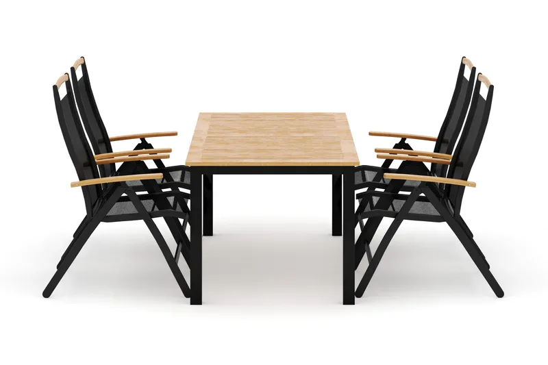 Las Vegas utomhus matgrupp förlängningsbart 152-210x90 cm med 4 Las Vegas positionsstolar, Svart