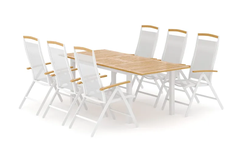Las Vegas utomhus matgrupp förlängningsbart 152-210x90 cm med 6 Las Vegas positionsstolar - Vit - Utemöbler - Utegrupp - Matgrupper utomhus