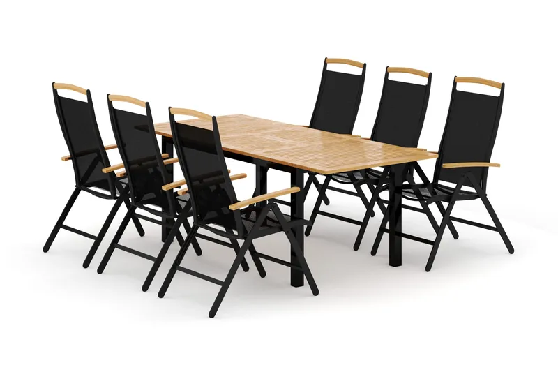 Las Vegas utomhus matgrupp förlängningsbart 152-210x90 cm med 6 Las Vegas positionsstolar - Svart - Utemöbler - Utegrupp - Matgrupper utomhus