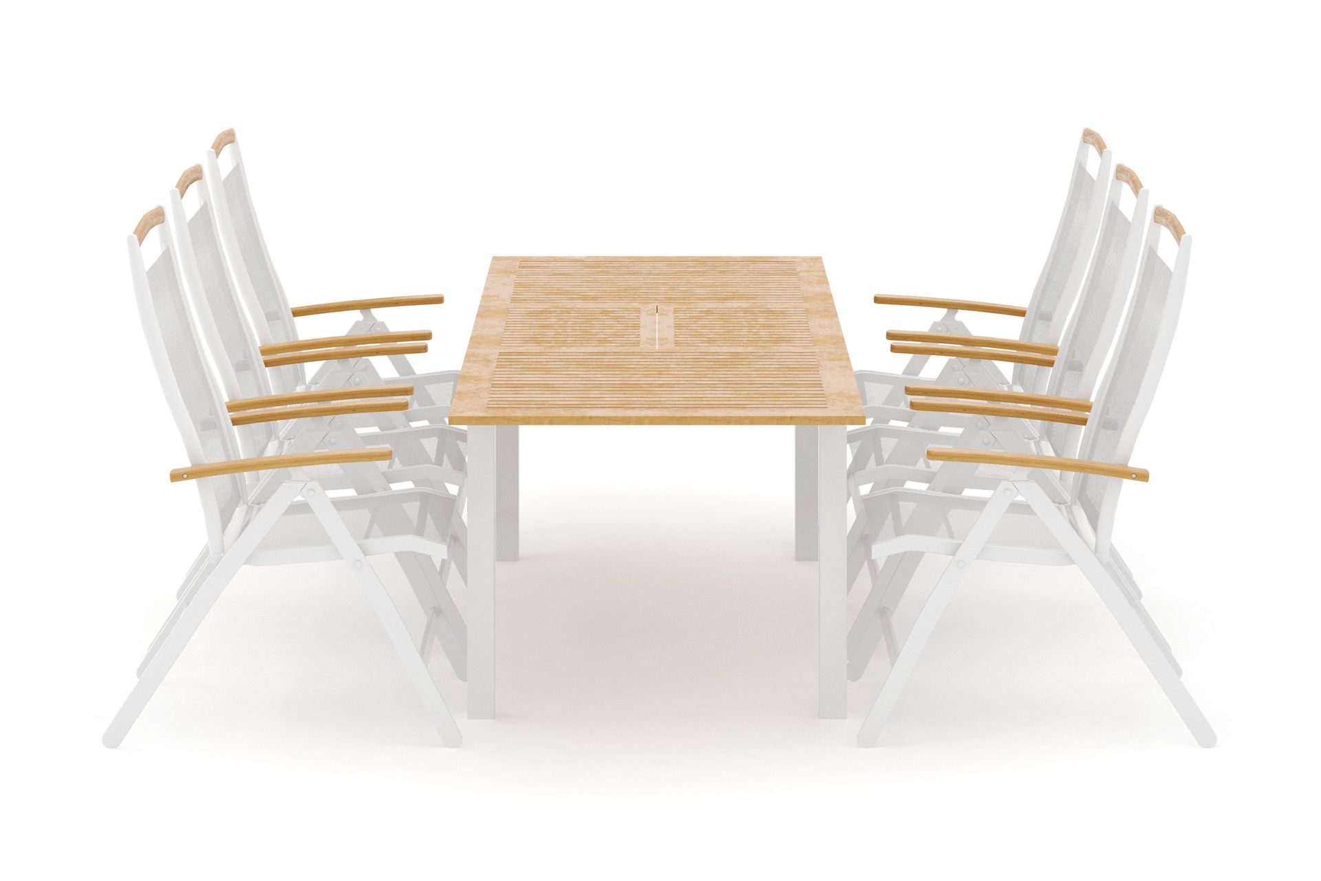 las vegas utomhus matgrupp förlängningsbart 152-210x90 cm med 6 las vegas positionsstolar - vit