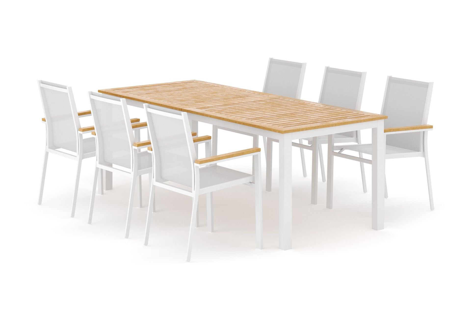 las vegas utomhus matgrupp förlängningsbart 220x280x100 cm med 6 las vegas stapelstolar - vit