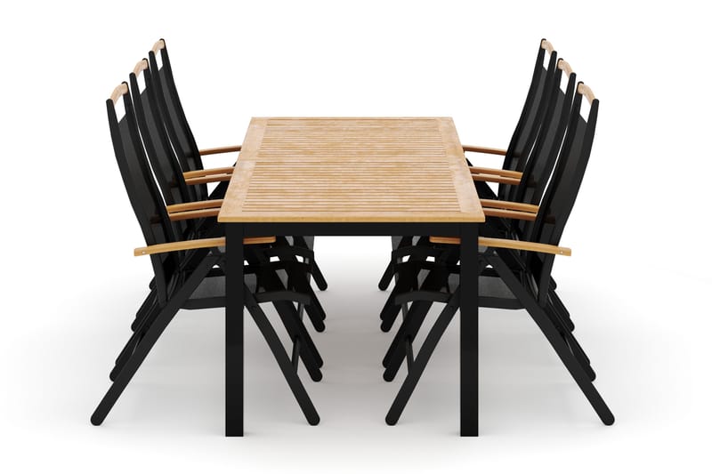 Las Vegas utomhus matgrupp förlängningsbart 220x280x100 cm med 6 Las Vegas positionsstolar, Svart