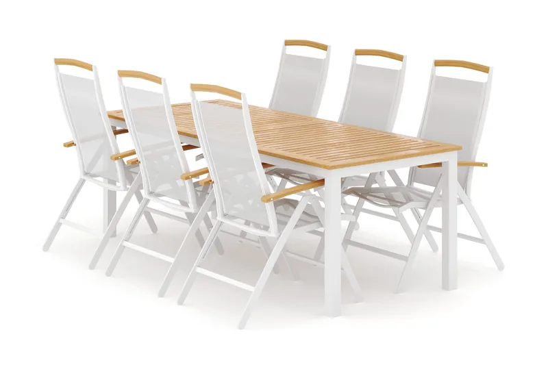 Las Vegas utomhus matgrupp förlängningsbart 220x280x100 cm med 6 Las Vegas positionsstolar - Vit - Utemöbler - Utegrupp - Matgrupper utomhus