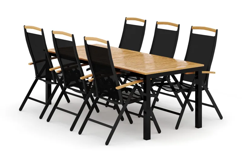 Las Vegas utomhus matgrupp förlängningsbart 220x280x100 cm med 6 Las Vegas positionsstolar - Svart - Utemöbler - Utegrupp - Matgrupper utomhus