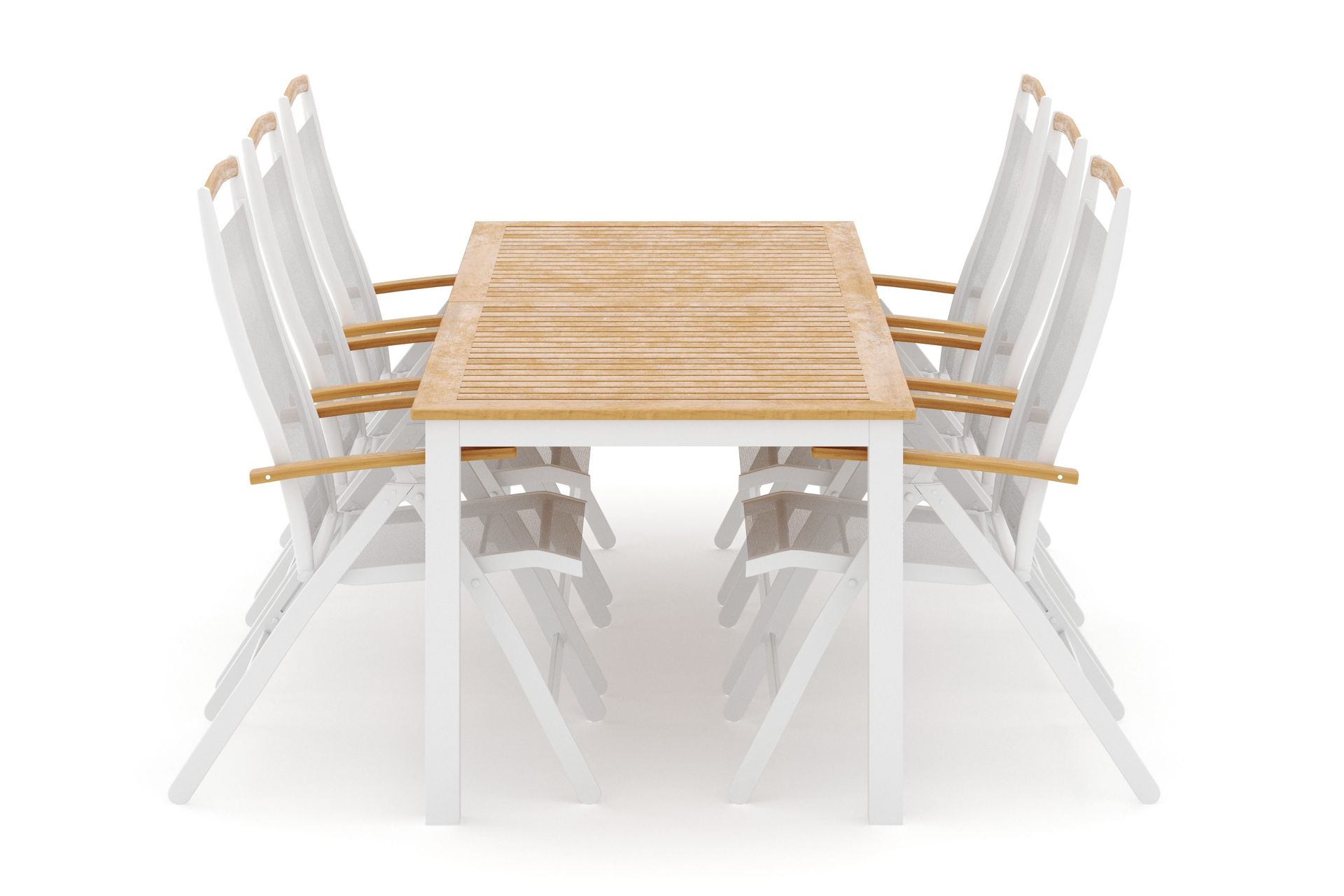 las vegas utomhus matgrupp förlängningsbart 220x280x100 cm med 6 las vegas positionsstolar - vit